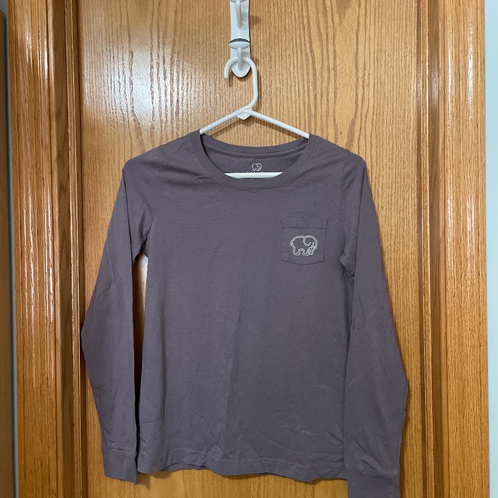 Ivory Ella S Purple LS Front Pocket Elephant 100% Cotton T-shirt
